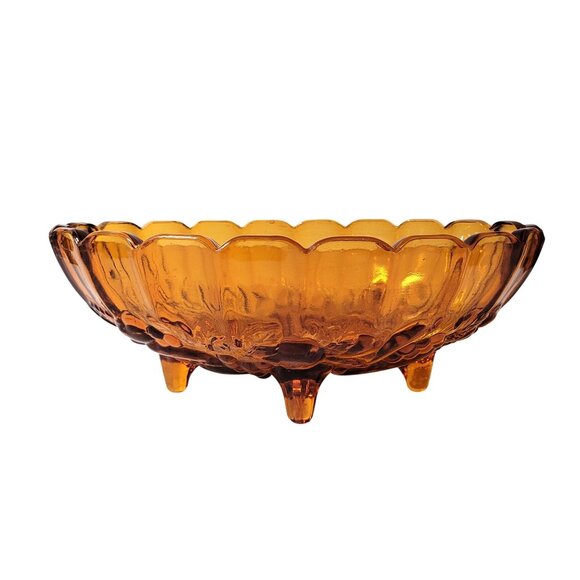 Indiana Glass Fruit Harvest Grape Amber Footed Oval Bowl Amber Fall 12'' USA - Picture 1 of 7